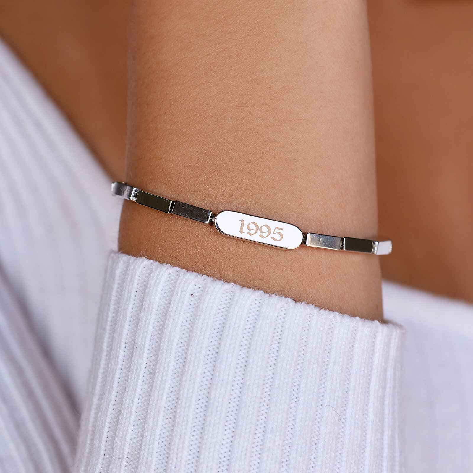 Engravable Rectangle Bead Stretch Bracelet